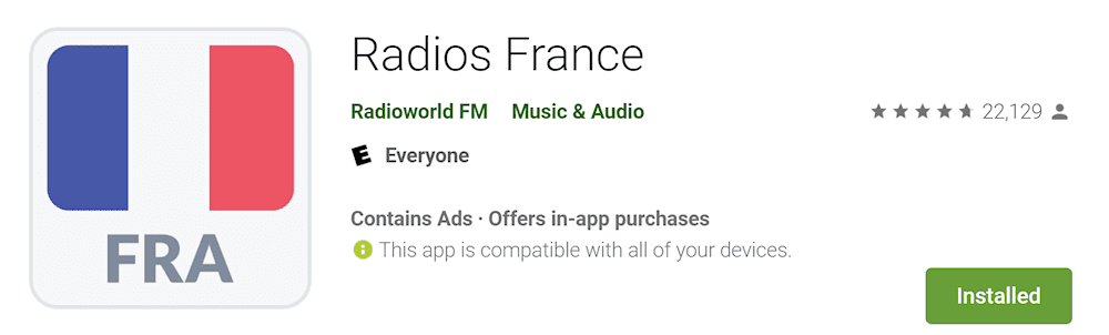 Screen capture of Radios France home page