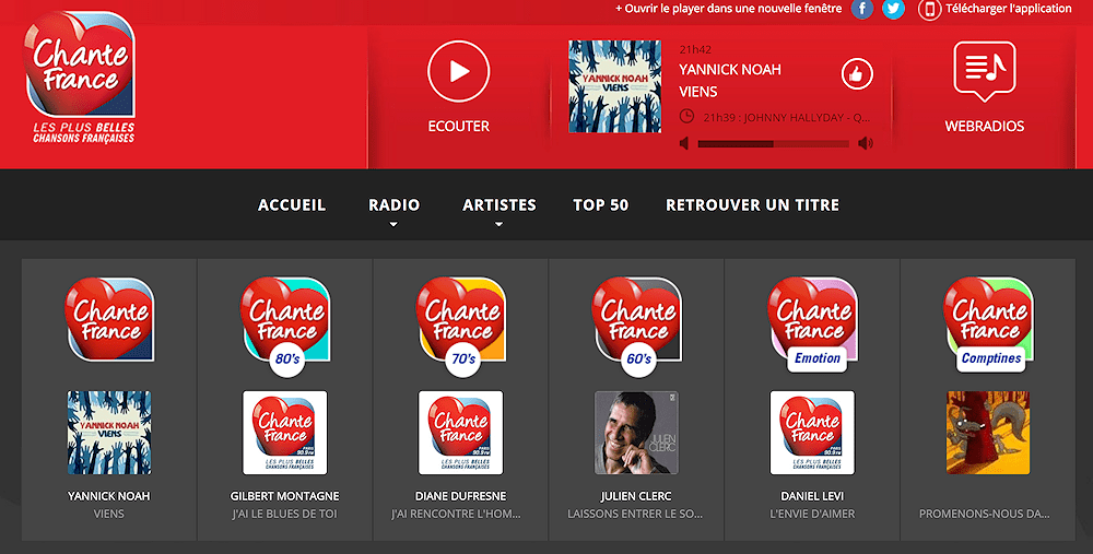 Screen capture of Chante France home page