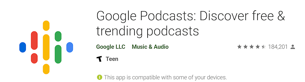 Screen capture of Google Podcast download page