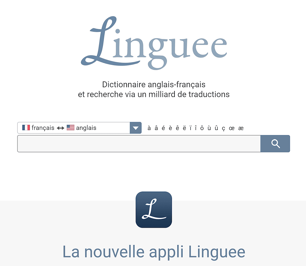 Linguee English-French dictionary screen capture