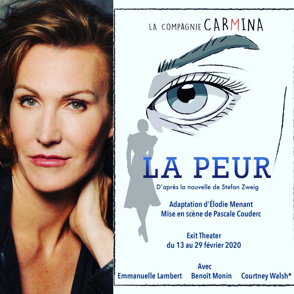 Image of Playbill for La Peur and portrait of Courtney Walsh, actor