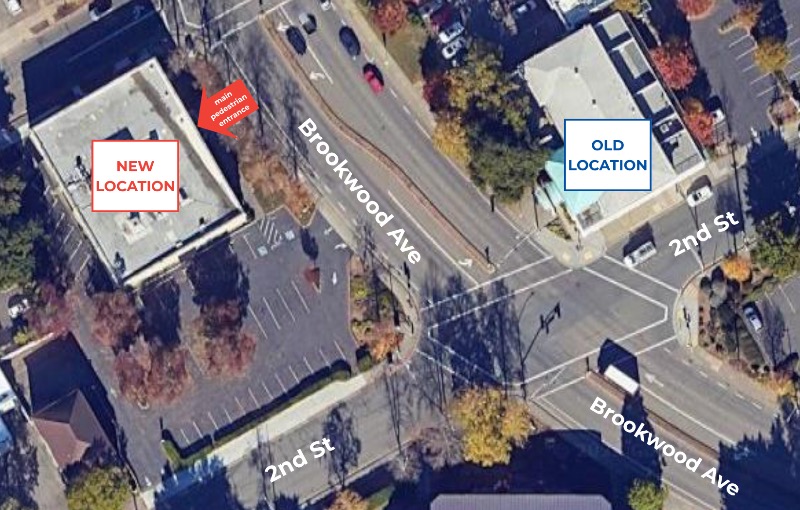 Satellite view of old location across the street from new location at 85 Brookwood Avenue